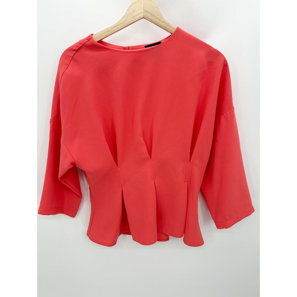 TopShop‎ Salmon Pink Front Pleat 3/4 Sleeve Cut Out Back Blouse Top Womens 8